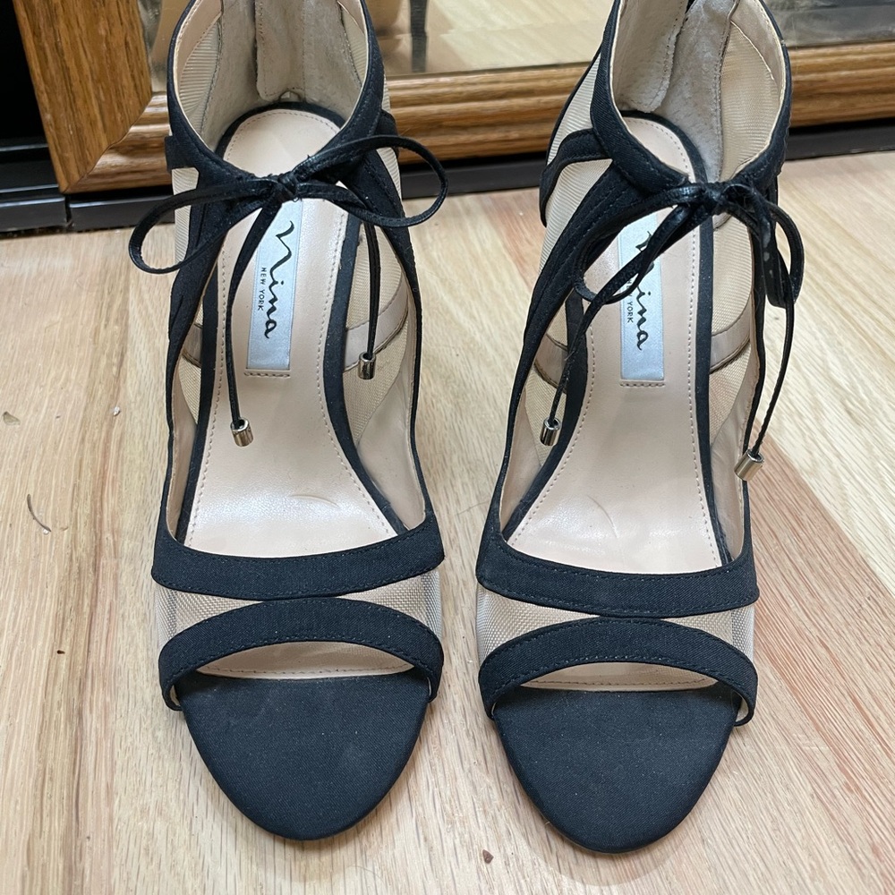 Nina Black Lace-Up Strappy Stiletto Heels - Picture 3 of 6